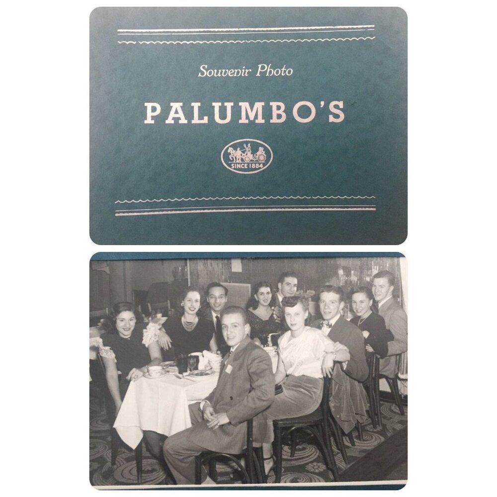 Vtg Palumbo's Restaurant Souvenir Photo Green Folio Silver Lettering Phili, PA